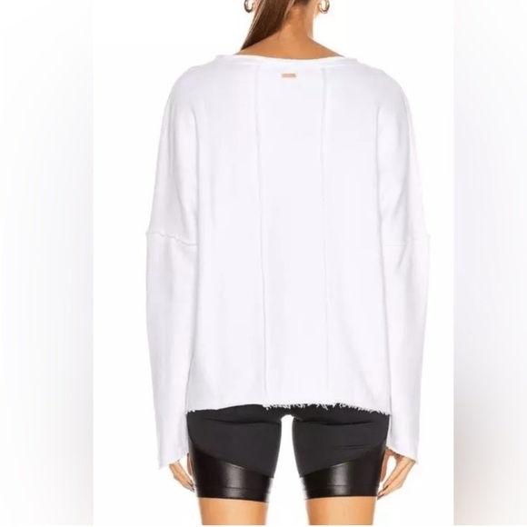 Alala women’s exhale asymmetric raw edge white terry cotton mix sweatshirt Sz L - Picture 2 of 8